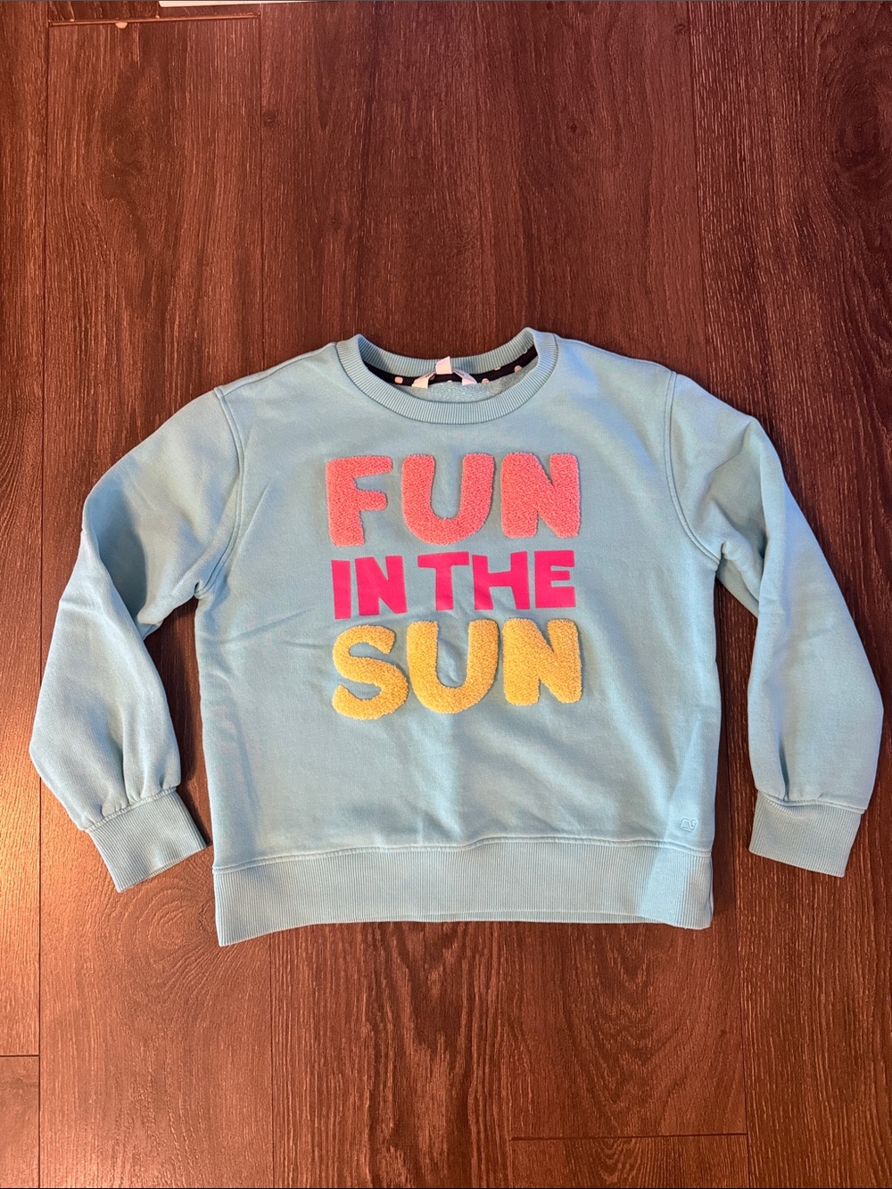 Vineyard Vines Light Blue Kids Sweatshirt with Pink and Yellow 'FUN IN THE SUN'